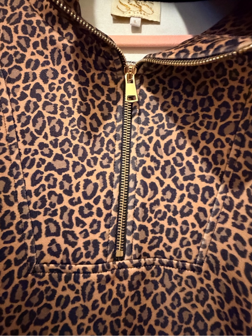 Leopard Print Half-Zip Pullover Hoodie - Brown - Picture 3 of 8